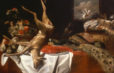 Ölü Geyik ve Kuşlar, Tabakta Istakoz, Meyve ve Sebze Sepeti (yağ) by Frans Snyders