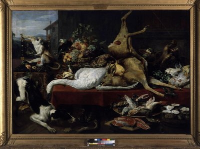 Av, Balık, Meyve ve Sebzelerden Natürmort (tuval üzerine yağlı boya) by Frans Snyders