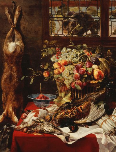 Pencere Kenarında Meyveli, Avlu ve Kedili Kiler Natürmort, by Frans Snyders or Snijders