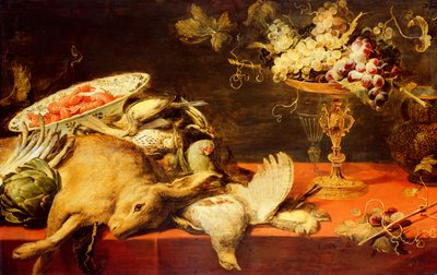 Hayvanlar ve Meyveli Natürmort (meşe panel üzerine yağlı boya) by Frans Snyders or Snijders