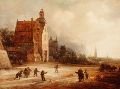 Bir yolda kuka oynayan askerler, Breda ötesinde by Frans de Momper