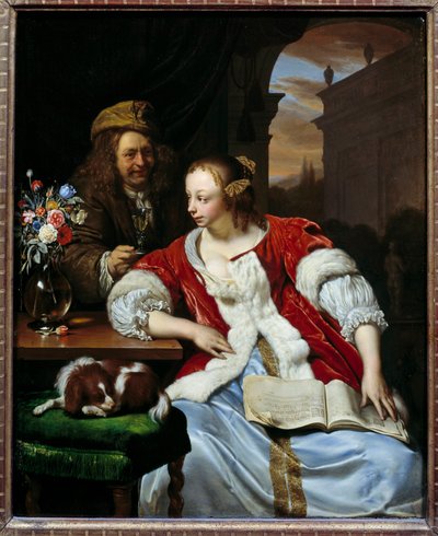 Kesintiye uğrayan sanatçı ve eşinin portreleri şarkısı. Franz van Mieris dit le Vieux tarafından yapılan tablo (1635-1681) by Frans van Mieris