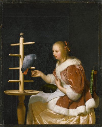 Papağan Besleyen Genç Kadın, 1663. by Frans van Mieris the Elder