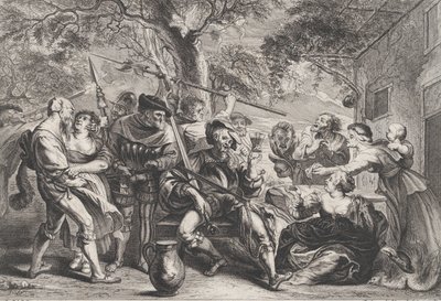 Don Kişot ve La Santa Hermandad askerleri bir meyhanenin önünde, M.Ö. 1635-79. by Frans van den Wyngaerde