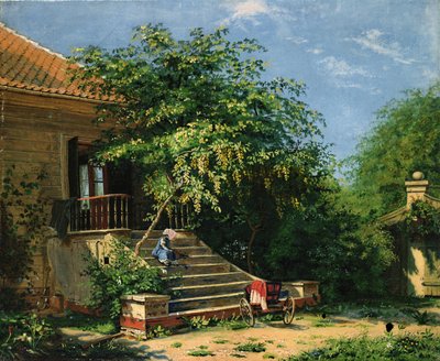 Blege göletinin yanındaki bahçe merdiveni (tuval üzerine yağlı boya) by Frants Diderik Boe