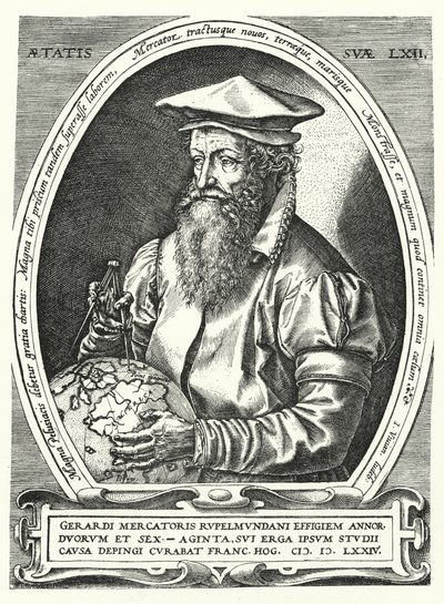 Gerardus Mercator, Flaman haritacı, coğrafyacı ve kozmograf (gravür) by Franz (after) Hogenberg