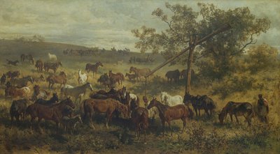 Bir Yalaktaki Atlar, 19. yüzyıl by Franz Adam