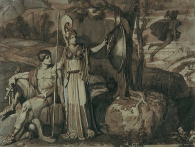 Perseus efsanesinden bir sahne: Gorgon kalkanlı Athena by Franz Caucig