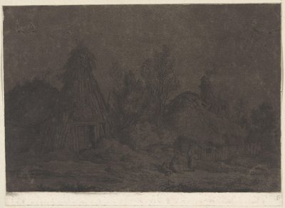 Bir kulübenin önünde figürlerin olduğu Mehtap sahnesi XII Vues de la Normandie (dizi adı) by Franz Edmund Weirotter