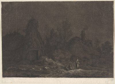Bir kulübenin önünde figürlerin olduğu Mehtap sahnesi XII Vues de la Normandie (dizi adı) by Franz Edmund Weirotter