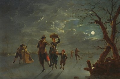 Ay Işığında Buz Pateni (bakır üzerine yağ) by Franz Ferg