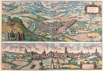 Brixen (Bressanone), İtalya ve Lauingen, Donau, Almanya (gravür by Franz Hogenberg