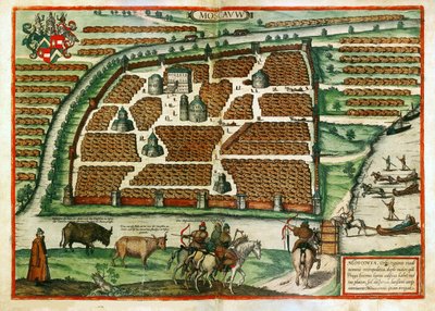 Carte de Moscou (Russie) - Oeuvre de Frans Hogenberg (1535-1590), dünyadan gravür ve aquarelle extraite by Franz Hogenberg