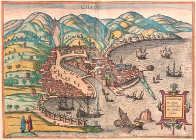 Sakız Adası veya Sakız Adası, Yunanistan (gravür by Franz Hogenberg