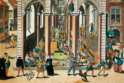 Kiliselerdeki kalıntıların ve heykellerin yok edilmesi, Nisan 1566, gravür Franz Hogenberg (1535 - 1590), Din Savaşları, Fransa by Franz Hogenberg