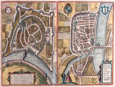 Grenoble ve Romans sur Ister, Fransa (gravür by Franz Hogenberg