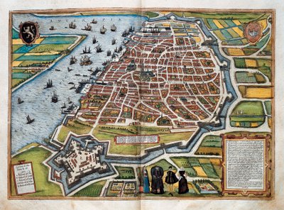 Anvers haritası, "Civitates orbis terrarum"dan (renkli gravür) by Franz Hogenberg