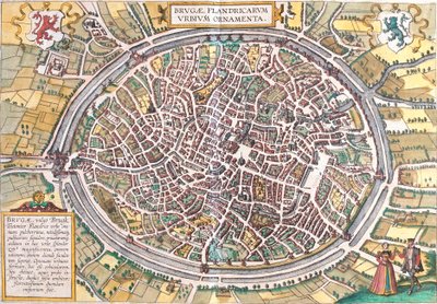 Bruges Haritası (Brugae), Belçika (gravür by Franz Hogenberg