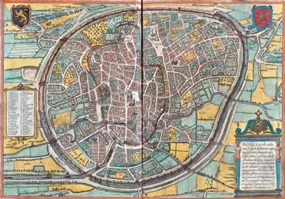 Bruxelles (Bruxella), Belçika haritası (gravür by Franz Hogenberg