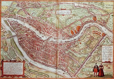 Lyon - Fransa haritası (gravür by Franz Hogenberg