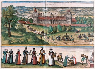 Sans-Elike Sarayı, Surrey, İngiltere (gravür by Franz Hogenberg