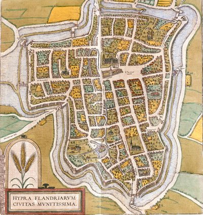 Plan de Ypres (Hypra), Belçika (gravür by Franz Hogenberg
