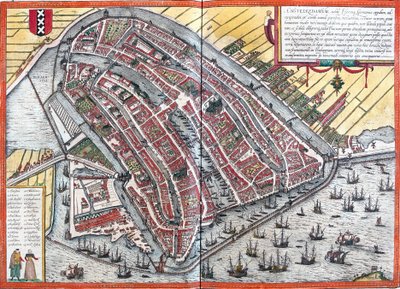 Amsterdam Planı (Amstelredamum), Hollanda (gravür by Franz Hogenberg