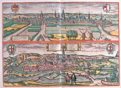 Soest ve Warburg, Almanya (gravür by Franz Hogenberg