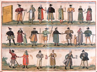 Dithmarschen ve çevresinden çeşitli kostümler, Almanya (gravür by Franz Hogenberg