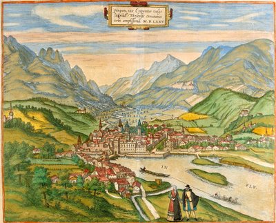 Innsbruck (Oenipons veya Enipontus), Avusturya'nın görünümü (gravür by Franz Hogenberg