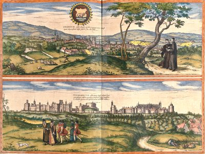 Oxford (Oxonium) ve Windsor (Vindesorium) manzaraları, İngiltere (gravür by Franz Hogenberg