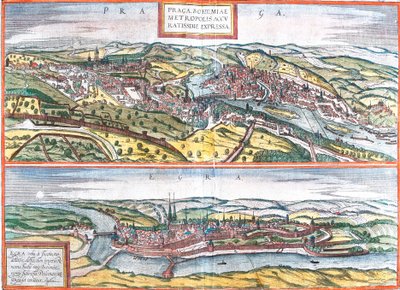 Prag (Praga) ve Egra, Çek Cumhuriyeti (gravür) manzaraları by Franz Hogenberg