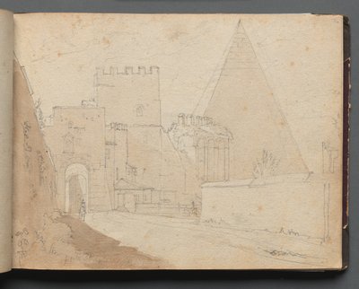 Roma ve Çevresi Manzaralı Albüm, Peyzaj Çalışmaları, sayfa 08a: Porta St. Paolo. by Franz Johann Heinrich Nadorp