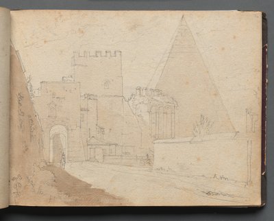 Roma ve Çevresi Manzaralı Albüm, Peyzaj Çalışmaları, sayfa 08a: "Porta St. Paolo" by Franz Johann Heinrich Nadorp