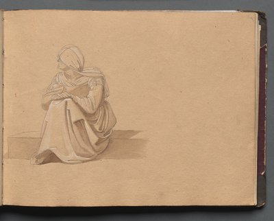 Roma ve Çevresi Manzaralı Albüm, Peyzaj Çalışmaları, sayfa 19a: Oturan Kadın Figürü by Franz Johann Heinrich Nadorp