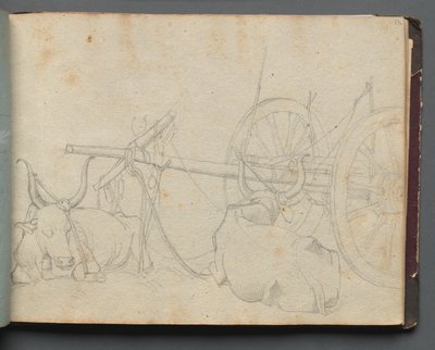 Roma ve Çevresi Manzaralı Albüm, Peyzaj Çalışmaları, sayfa 37a: Öküz ve Vagon. by Franz Johann Heinrich Nadorp