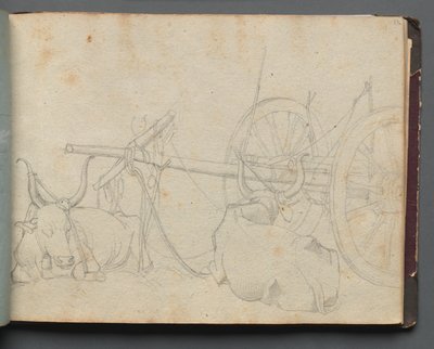 Roma ve Çevresi Manzaralı Albüm, Peyzaj Çalışmaları, sayfa 37a: Öküz ve Vagon by Franz Johann Heinrich Nadorp