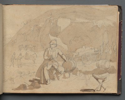 Roma ve Çevresi Manzaralı Albüm, Peyzaj Çalışmaları, sayfa 39a: Bir Manzarada Figür. by Franz Johann Heinrich Nadorp