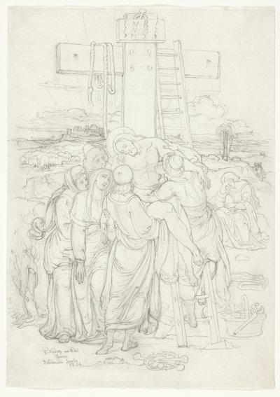 Arka planda Kudüs silüeti ile çarmıhtan iniş by Franz Johann Heinrich Nadorp