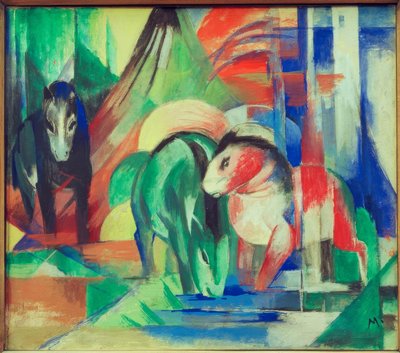 Sulama noktasında üç at by Franz Marc
