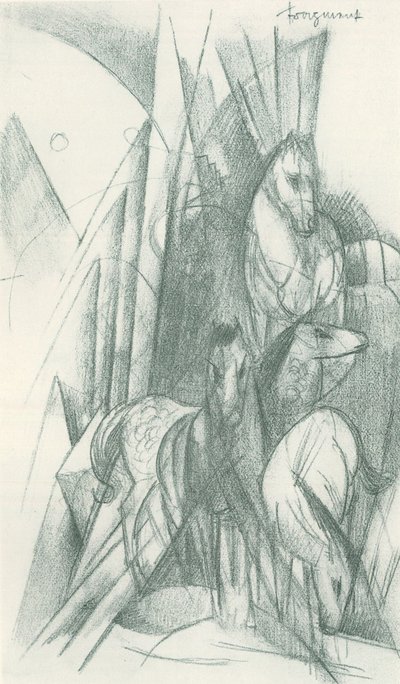 Atlar ve soyut şekillerden oluşan kompozisyon by Franz Marc