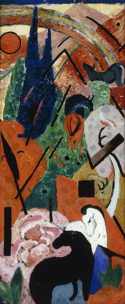 Hayvanlar ve Gökkuşağı ile Peyzaj; Hayvanlar ve Gökkuşağı ile Manzara, 1911 by Franz Marc