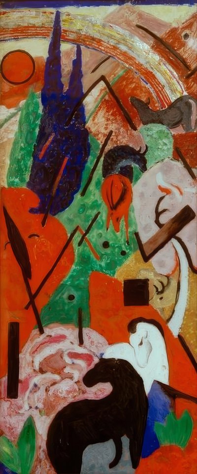 Hayvanlar ve Gökkuşağı ile Manzara by Franz Marc