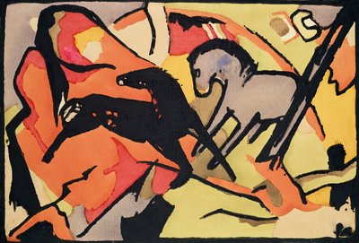 İki At, 191112 (kağıt üzerinde Hint mürekkebi ve wc) by Franz Marc