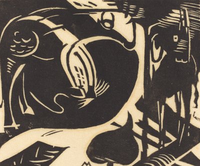 İki Efsanevi Hayvan (Zwei Fabeltiere), 1914 (Japonya kağıdına siyah gravür) by Franz Marc