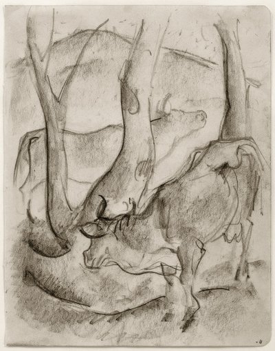 ağaçların altında iki inek by Franz Marc