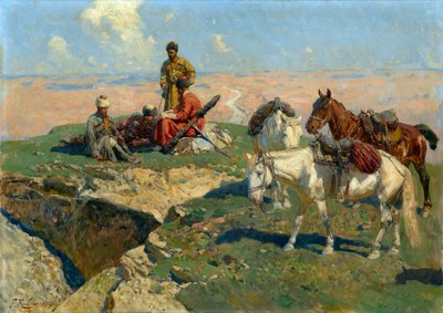 Kafkas savaşçılarının durdurulması - Resim Franz Roubaud (1856-1928) by Franz Roubaud