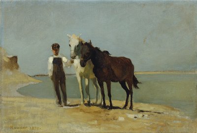 Sahilde atları olan bir çocuk by Franz Rumpler