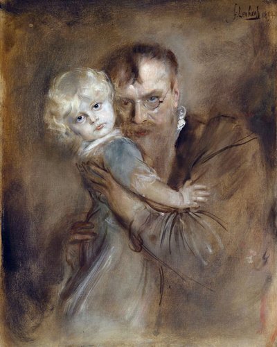 Kızı Marion ile Otoportre - Lenbach, Franz, von (1836-1904) - 1894 - Tuval üzerine yağlı boya - 81,5x65,5 - Özel Koleksiyon by Franz Seraph von Lenbach