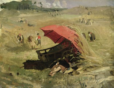 The Red Sunshade, c.1860 (gemide kağıt üzerine yağlı boya) by Franz Seraph von Lenbach